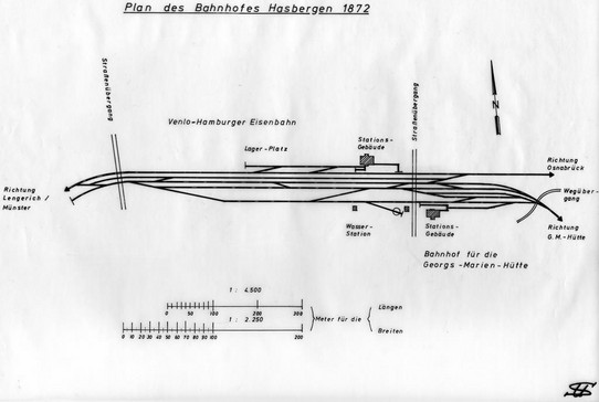 Erster Gleisplan des Bahnhofs Hasbergen - Jahr 1872